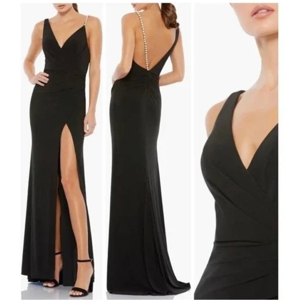 🖤 NWT Mac Duggal IEENA 26532 Pearl Strap Column Dress Gown Black
Size 6